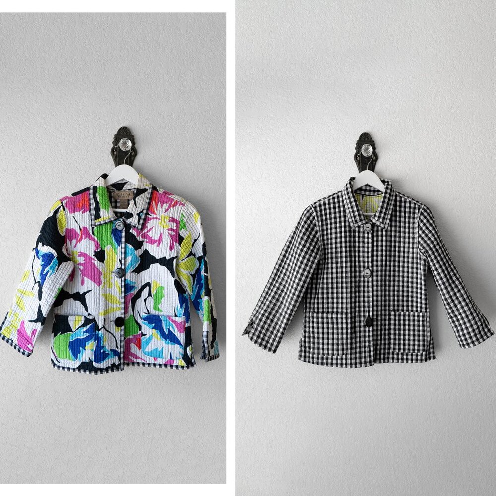 Peck & Peck Weekend Reversible Quilted Jacket Small Floral Gingham Cotton
